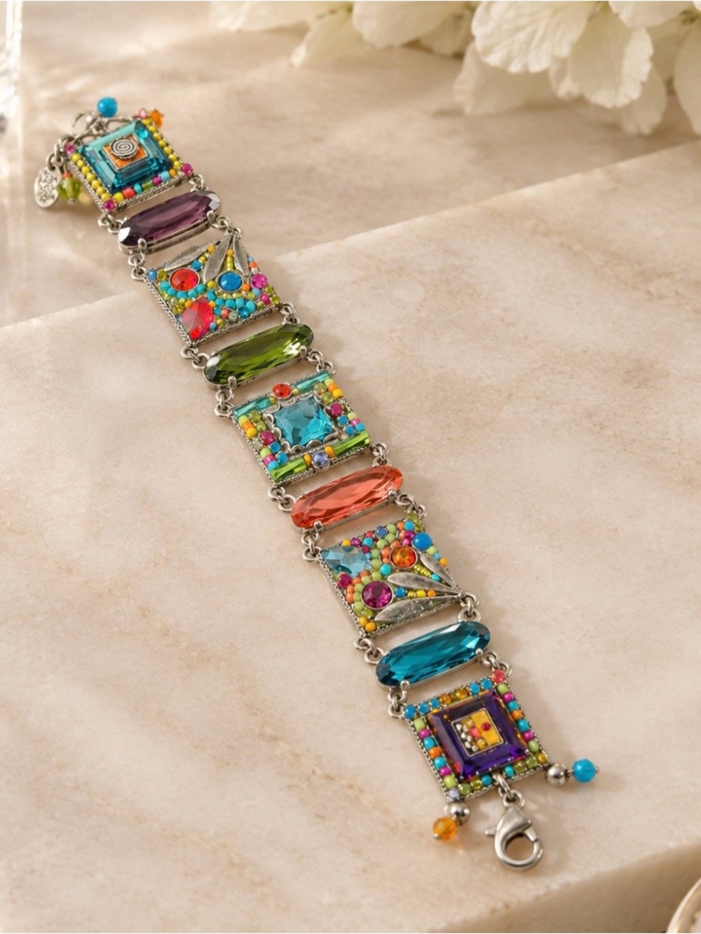 Multicolor Beaded Crystal Statement Bracelet - Women Jewelry